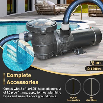 1.5HP 115Vac Above-Ground Pool Pump 4920 GPH 6.6ft Power Cord - color: Dim Gray