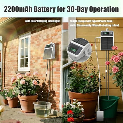 Solar Automatic Drip Irrigation System, DIY Self Watering System with Timer, 10m/33FT Hose, Solar Powered Auto Irrigation Kit for Greenhouse Accessories for Yard, Lawn