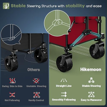 HIKEMOON 150L Collapsible Wagon Compact with Big Wheels, 420LBS Red - color: Burgundy
