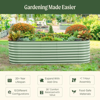 Vego garden 26" Extra Tall Raised Garden Bed Kits, 10 in 1 Modular Raised Planter Box for Vegetables Flowers Fruits Oval Metal Raised Garden Pearl White - color: Pearl White, size: 10 in 1