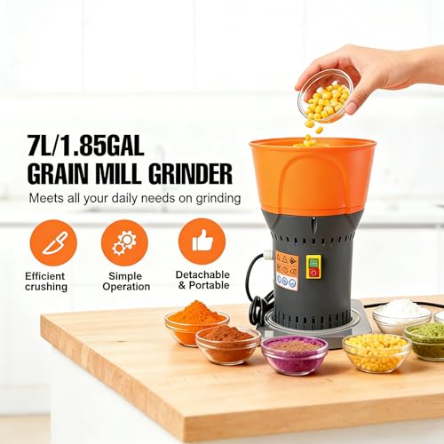 Grain Mill Corn Grinder, 1000W Electric Feed Ginder Mill 7L - size: 7L Round