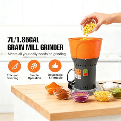 Grain Mill Corn Grinder, 1000W Electric Feed Ginder Mill 7L - size: 7L Round