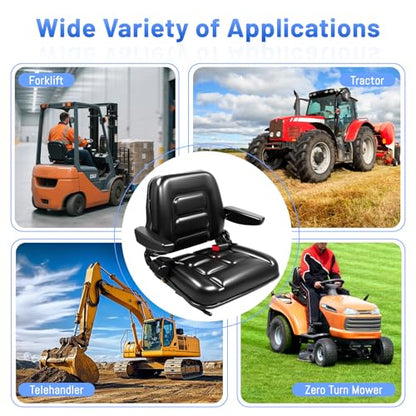Universal Forklift Seat/Tractor Seat Compatible with Forklifts, Tractors, Zero-Turn Mowers, Skid Steers, Telehandlers, Backhoes, Excavators – Adjustable 120° Backrest,Sliding Rail, Armrest, Black - size: (L: 6.7"-11.2"/W: 9"-13")