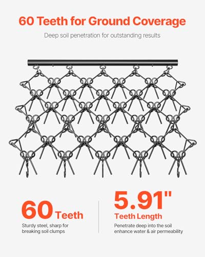 VEVOR Drag Harrow 5 ft x 4.5 ft Durable Chain Harrow with 60 Sharp Teeth - size: 5 x 4.5 ft