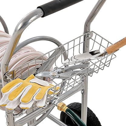 VEVOR Hose Reel Cart, Hold Up to 250 ft of 5/8’’ Hose, Garden Water Hose Carts Mobile Tools with 4 Wheels, Heavy Duty Powder-Coated Steel Outdoor Planting with Storage Basket, for Garden, Yard, Lawn - size: 250 ft
