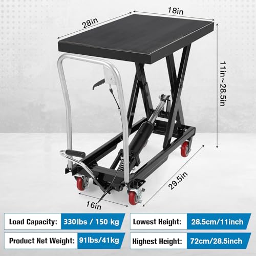 Hydraulic Lift Table Cart, 330lbs Capacity 28.5 in Lifting Height - color: Black