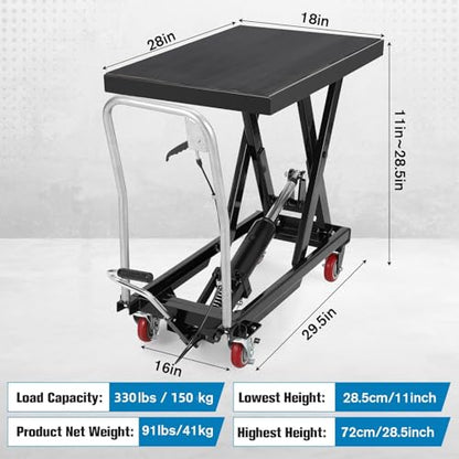 Hydraulic Lift Table Cart, 330lbs Capacity 28.5 in Lifting Height - color: Black