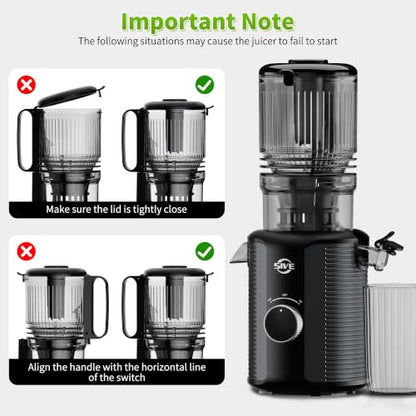 5ive Cold Press Juicer, 5.1 Inch Wide Chute Slow Masticating Extractor - color: Black Gray-1