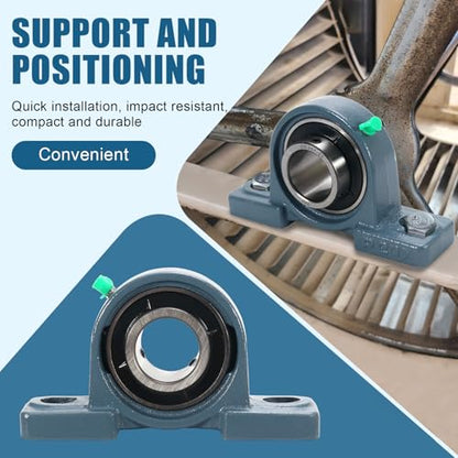 2 Pack UCP207-22 Pillow Block Bearing 1-3/8" Bore Mounted Bearing Block Self Alignment Solid Cast Iron Base Chrome Sealed Bearings - size: UCP207-22