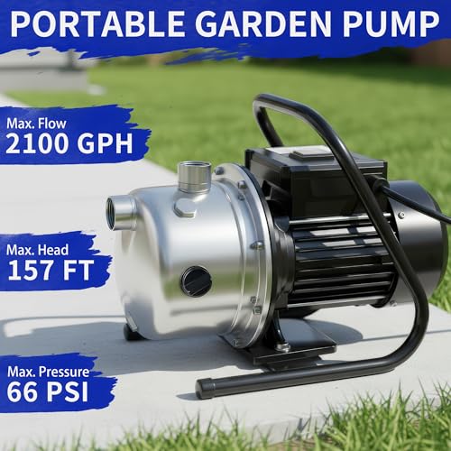 LANCHEZ 1.2 HP Shallow Well Pump, 2100 GPH Stainless Steel Garden Irrigation Pump, 115V Water Transfer Pump, Water Booster Jet Pump for Home Garden Lawn Farm, Black silver - color: Black Silver