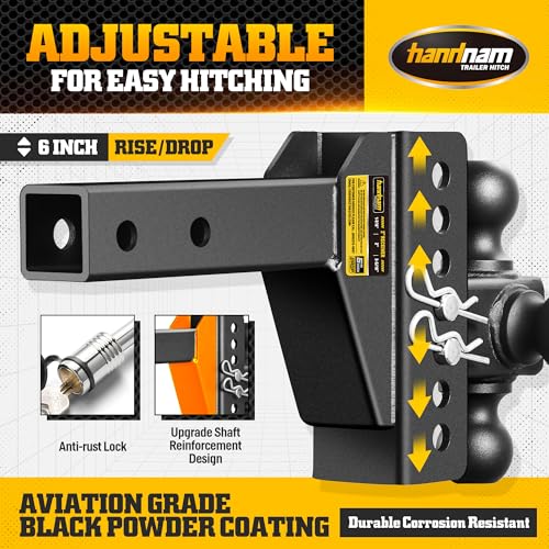Drop Hitch Adjustable Trailer Hitch, 6 inch Drop/Rise, Fits 2" Receiver - size: 16500 LBS