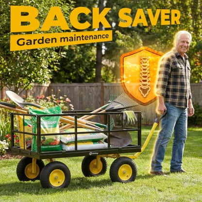 Sekey 1600 lbs Heavy Duty Steel Garden Cart for Farm & Construction, 12 Cu.Ft. Extra-Large Utility Wagon with Removable Sides, 2-in-1 Towable Handle, 13" Rubber Tires, Black - color: Black, size: 1600LBS