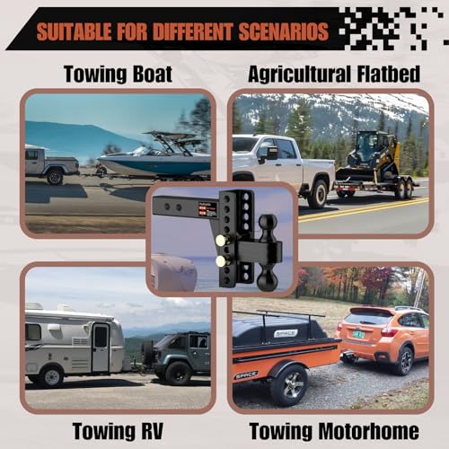 2" Adjustable Trailer Hitch with Tightener, 6-Inch Rise/Drop - size: 6 inch
