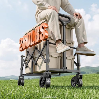 Collapsible Wagon Cart with Wheels & Reflective Stripe 280lbs Heavy Duty