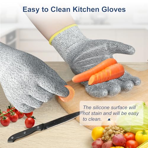 Dowellife Level 5 Cut Resistant Gloves with Silicone Coating, Food Grade Kitchen Knife Safety Gloves, Work Gloves for Chef, Mandoline Oyster Shucking Meat Cutting Wood Carving (Gray Large), Grey - size: Large (Pack of 1), style: Silicone Coated