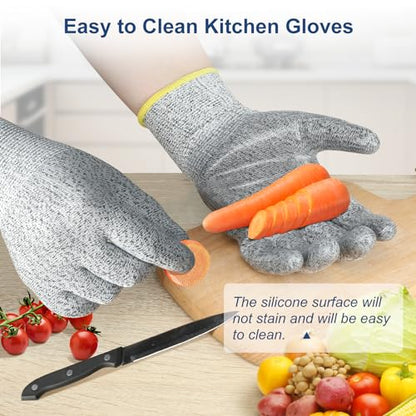 Dowellife Level 5 Cut Resistant Gloves with Silicone Coating, Food Grade Kitchen Knife Safety Gloves, Work Gloves for Chef, Mandoline Oyster Shucking Meat Cutting Wood Carving (Gray Large), Grey - size: Large (Pack of 1), style: Silicone Coated