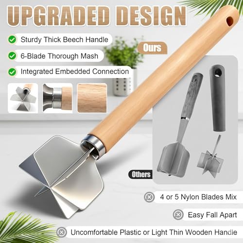 Stainless Steel Potato Masher with Wood Handle - size: 8 x 2.7 inches