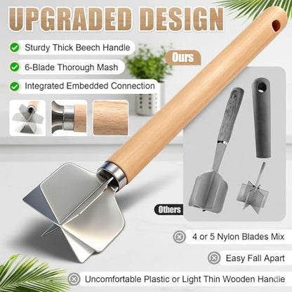 Stainless Steel Potato Masher with Wood Handle - size: 8 x 2.7 inches