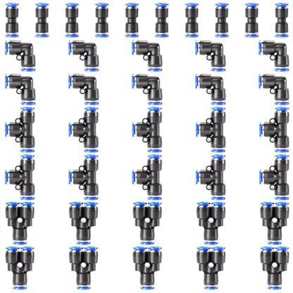 TAILONZ 6mm Push to Connect Fitting Splitters+Elbows+Tees+Straight 40pcs - color: Blue, size: 6MM OD/40PCS