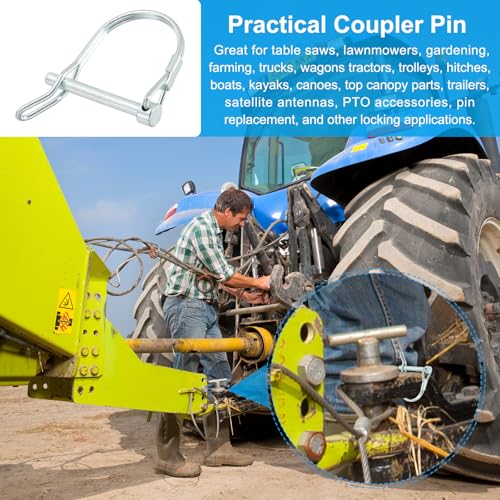 PATIKIL Trailer Coupler Pin 5/16" x1-3/4, 4 Pcs Wire Lock D Shape Safety Shaft Locking Round Pto Pins for Farm Trailers Lawn Hitches Garden Tractor Kayak Boat, Silver (8x45mm) - size: 5/16" x 1-3/4"