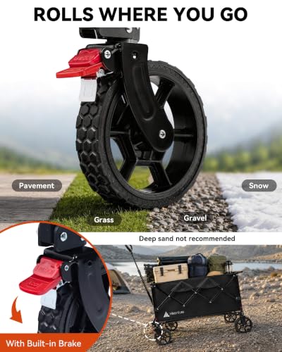 Hikenture Wagons Carts Foldable 330LBS, Heavy Duty Collapsible Wagon - color: Black, size: 5.3 cu ft / 150 L