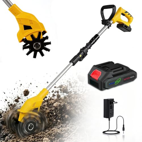 20V Mini Cordless Tiller for Gardening, 6 Lbs Ultra Lightweight Electric Garden Tiller for Women/Seniors, 6.3" Width & 4" Depth, Rototiller for Lawn/Soil Cultivation, Gardening Gifts for Parents - color: Classic Yellow