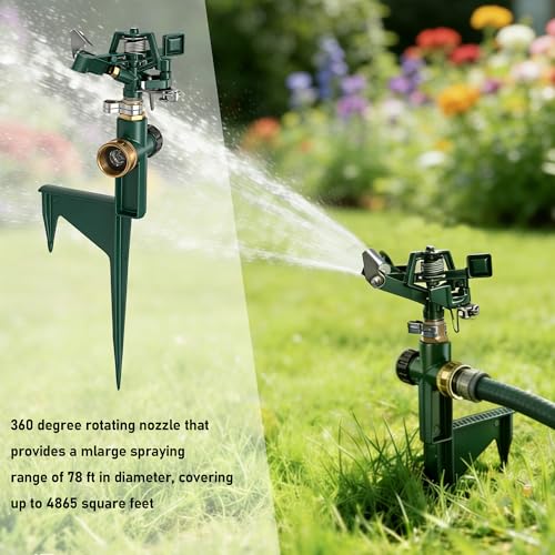 Hourleey 2 Pack Impact Sprinklers for Yard, Adjustable Pulsating Water Sprinkler Head on Step Spike, Zinc Alloy Lawn Sprinkler for 360 Degree Large Area Patio Garden Irrigation