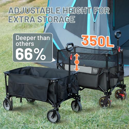 Timber Ridge 350L Extra Large Collapsible Folding Wagon Carts with Brake - color: Gray, size: 350L