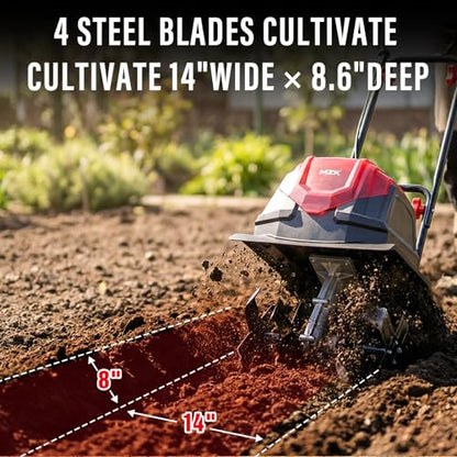 MZK 40V 12-Inch Cordless Garden Tiller Cultivator, 8.6-in Depth