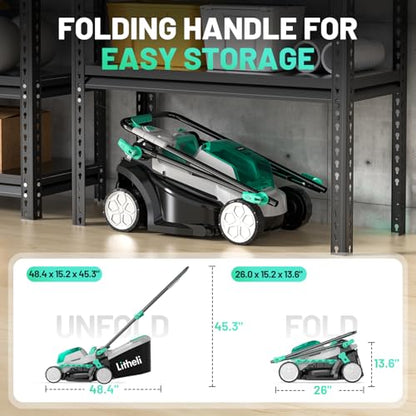 Litheli Cordless 13 Inch Cordless Lawn Mower 5 Heights 20V Electric Push Brushless Lawnmower for Garden, Yard, 4.0Ah Battery & Charger Included - size: 13’‘