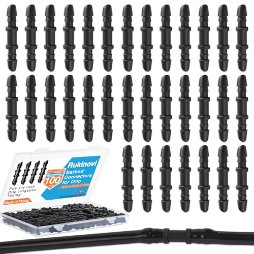 Drip Irrigation Couplers 1/4" Quick Connect, Black Barbed Coupling Connectors for Garden Lawn Irrigation System,Lawn,Shrubs,Raised Beds,Trees,Lawn,Greenhouse (Black+100)