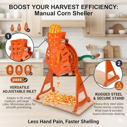 Corn Sheller, Corn Stripper Manual Hand Crank Steel Corn Thresher with Stand Heavy Duty for Farm & Home Use
