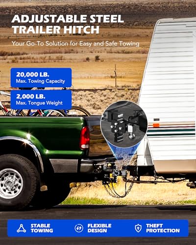 OMT Adjustable Trailer Hitch, 2.5" Receiver, 20000 lb GTW - size: 2.5" Receiver 5" Drop & Rise