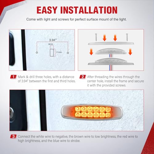 Nilight 6.3" Amber Rectangle Side Marker Light, White Lens, High Low Strobe - color: Clear Amber 6.3" 20Pcs
