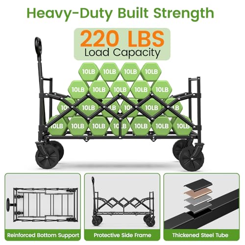 Blomoba 35" Extra Long Folding Wagon with Adjustable Handle & Wheels, Black - color: Black