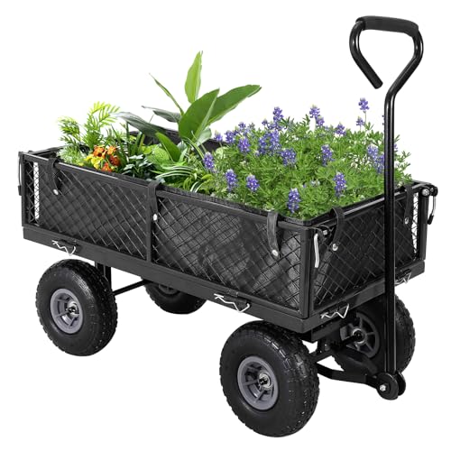 Garvee 500 Lbs Steel Garden Wagon Cart, 10" Tires, Mesh Removable Sides - color: Black