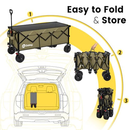 Sekey 300L Extended Collapsible Wagon, 660 lb Capacity, 48 in Long - color: Khaki