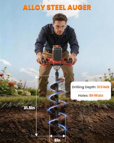 42V Cordless Auger Post Hole Digger with 2x4.5Ah Batteries & Dual Chargers - color: Black
