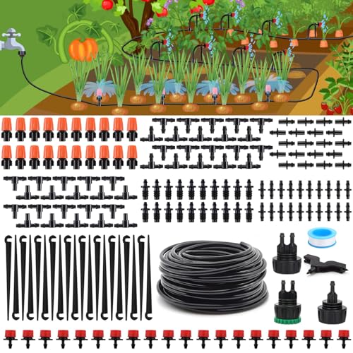 Drip Irrigation Kit, Drip Irrigation System for Garden with 1/4" Irrigation Tubing DIY Saving Water Automatic Watering System for Garden, Greenhouse, Flower Bed, Patio, Lawn - size: 50ft