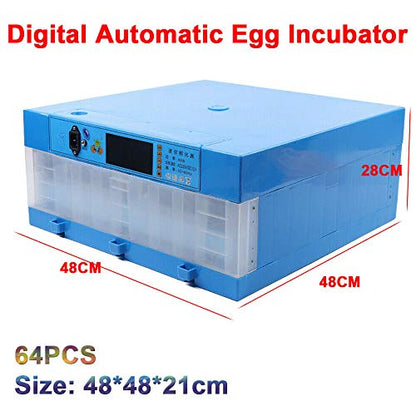 Egg Incubator with Adjustable Automatic Egg Turning and Humidity Control, 64 Eggs Digital Incubator for Chicken Quail Poultry Birds Eggs (64 Eggs Incubator)