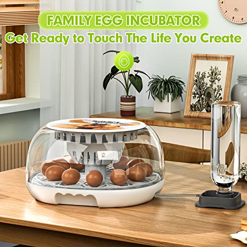 Upgraded Auto Digital Incubator, 12 Eggs Natural Incubation Simulator, Auto Egg Rolling and Water Fulfilling, 24H Temperature Control, with Egg Flashlight, Easy Newcomer Poultry Incubation