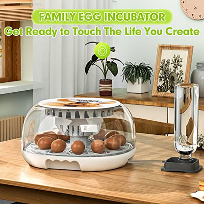 Upgraded Auto Digital Incubator, 12 Eggs Natural Incubation Simulator, Auto Egg Rolling and Water Fulfilling, 24H Temperature Control, with Egg Flashlight, Easy Newcomer Poultry Incubation