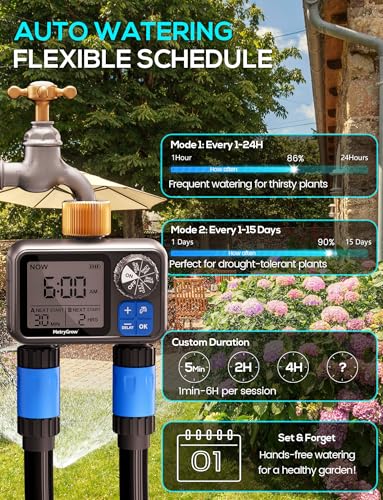 Sprinkler Timer, Programmable Irrigation Water Timer with 2 Brass Inlet for Garden Hose, Automatic Watering System for Yard Lawn, Rain Delay