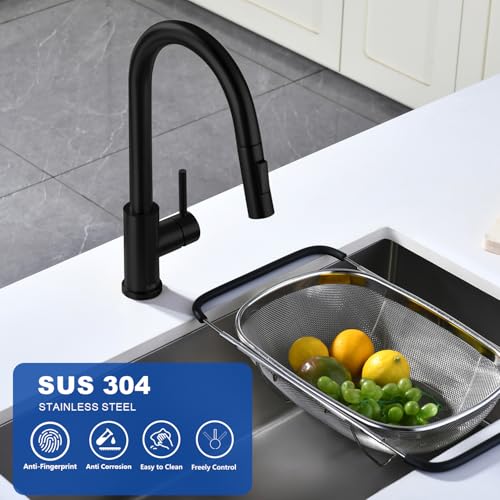 Tohlar Black Kitchen Faucets with Pull Down Sprayer and Deck Plate - color: Matte Black, style: Standard