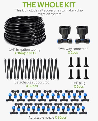 HIRALIY 118FT Drip Irrigation Kit, Quick-Connect Garden Watering System - size: 118 feet
