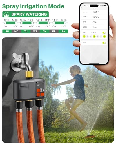 WiFi Sprinkler Timer 3 Zone, 984ft Range Smart Water Timer for Garden Hose - style: 3 Zone Brass Inlet & Outlet