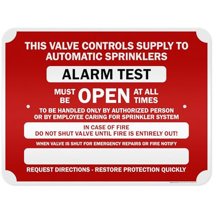 This Valve Controls Supply To Automatic Sprinklers Alarm Test Sign, 18x24 Inches, 3M EGP Reflective .080 Aluminum, Fade Resistant, Made in USA by My Sign Center - size: 18x24 Reflective Aluminum