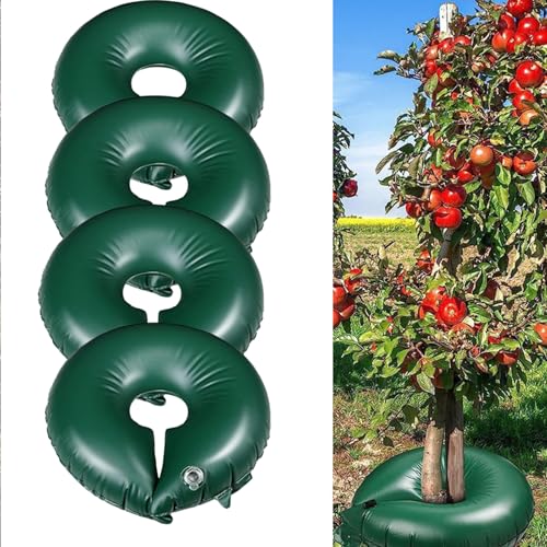 4 Pack 10 Gallon Tree Watering Bags - Slow Release Drip Irrigation System Reusable PVC Watering Ring with Automatic Root Drip for Trees & Shrubs | Heavy Duty Refillable Water Pouch (Green, 15 Gallon) - color: green, size: 15 Gallon