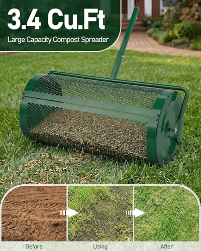Outvita Compost Spreader, 30'' Wide, 5 Heights Adjustable, Green - color: Green, size: 30 in