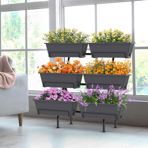 3-Tier Vertical Garden Planter with 6 Boxes, 31" Tall Raised Garden Bed - color: Gray, size: 3-Tier